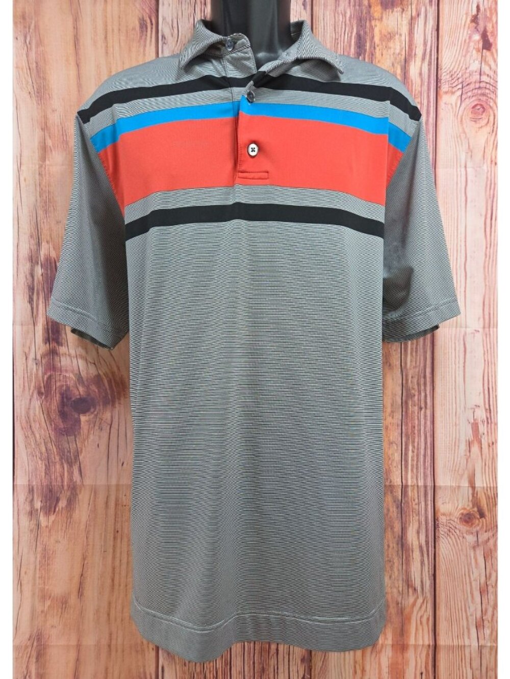 FootJoy Mens Striped Polo Medium Gray/Orange/Blue Golf Performance